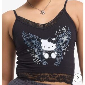 Black Angel Hello Kitty Crop Top Cami with Lace Trim